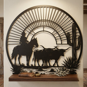 Cowboy Cattle Metal Sign, Western Longhorn Wall Art, Ranch Cowboy Deco