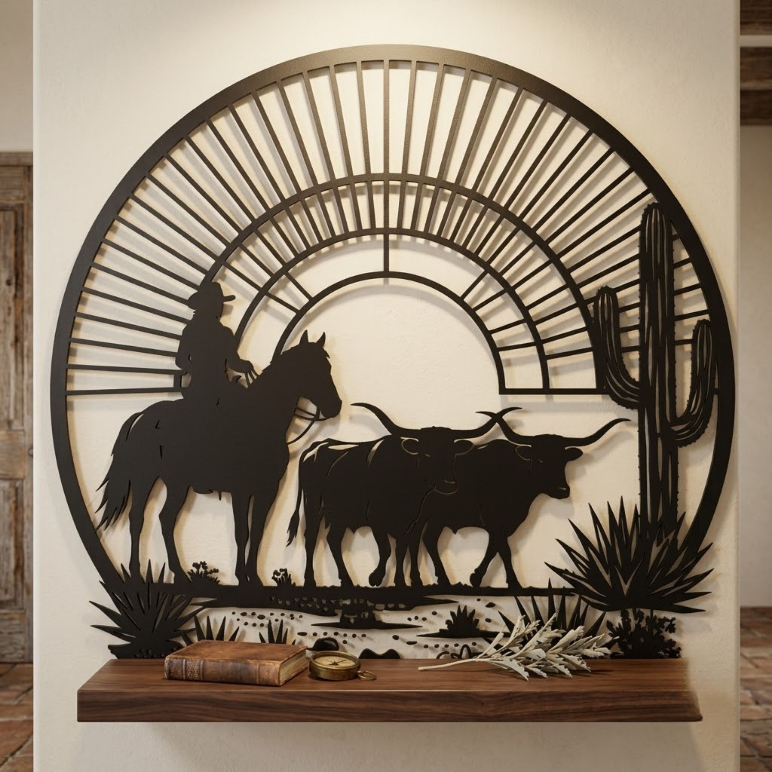 Cowboy Cattle Metal Sign, Western Longhorn Wall Art, Ranch Cowboy Deco