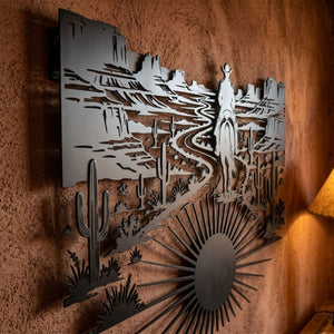 Cowboy Desert Metal Sign, Western Horseback Wall Art, Ranch Sunset Dec