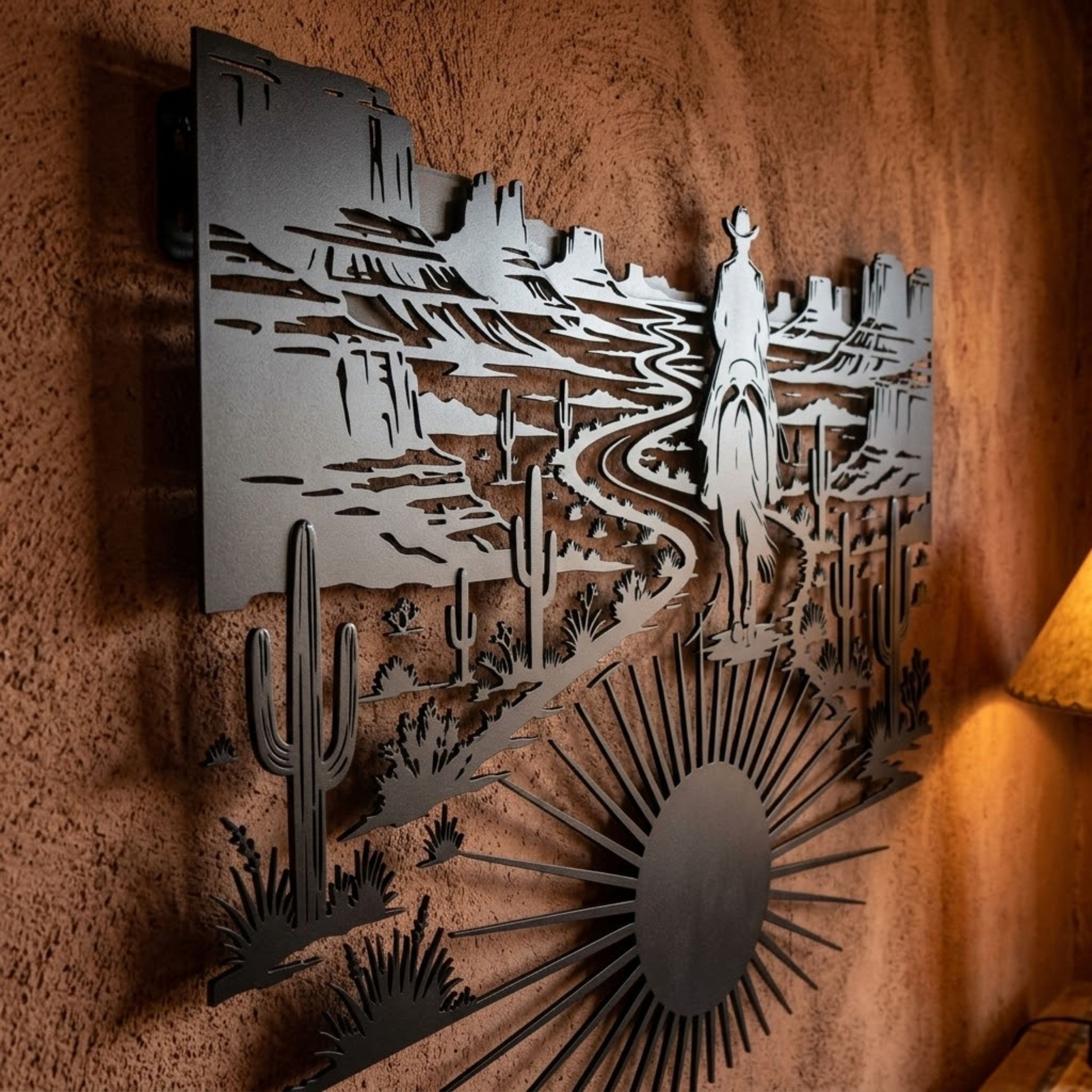 Cowboy Desert Metal Sign, Western Horseback Wall Art, Ranch Sunset Dec