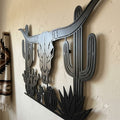 Longhorn Skull Metal Sign, Western Cattle Skull Wall Art, Desert Cactu