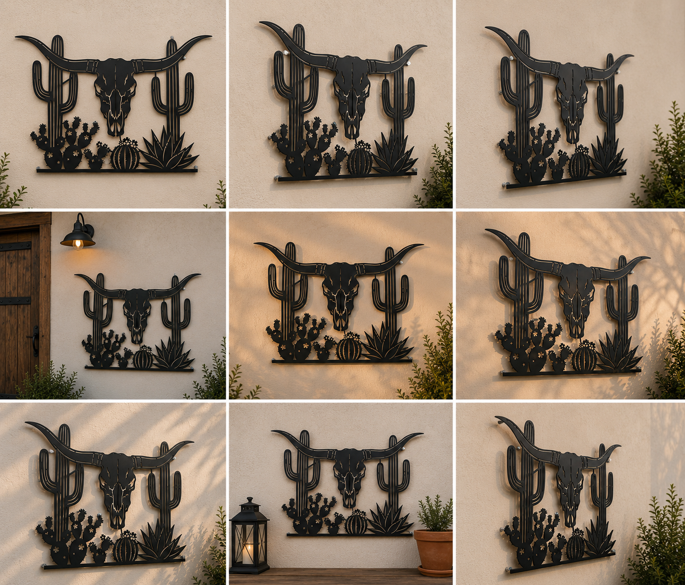 Longhorn Skull Metal Sign, Western Cattle Skull Wall Art, Desert Cactu
