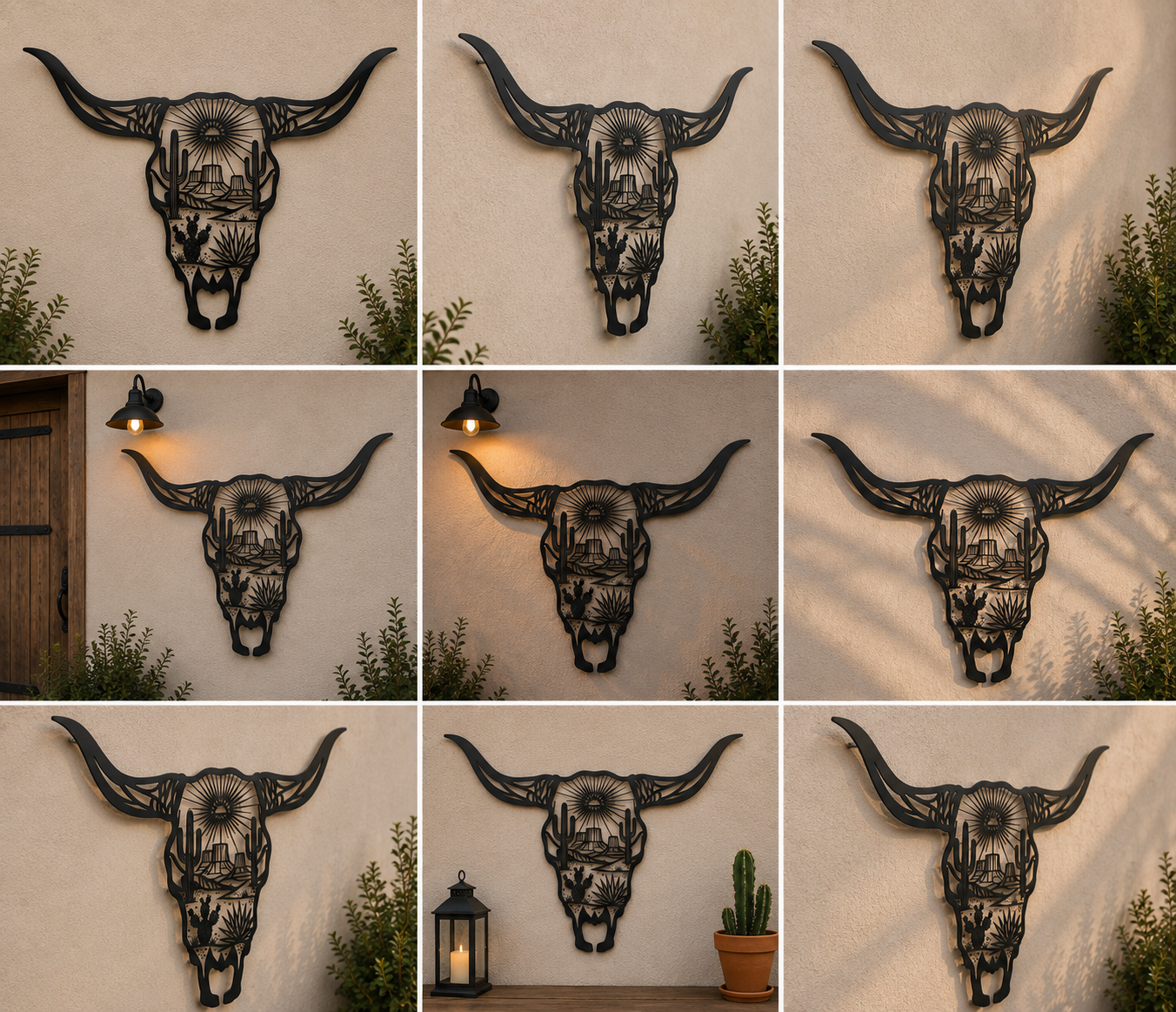 Longhorn Skull Metal Sign, Desert Landscape Wall Art, Western Cattle S