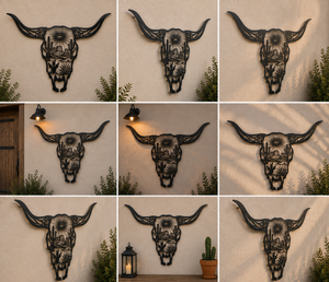 Longhorn Skull Metal Sign, Desert Landscape Wall Art, Western Cattle S
