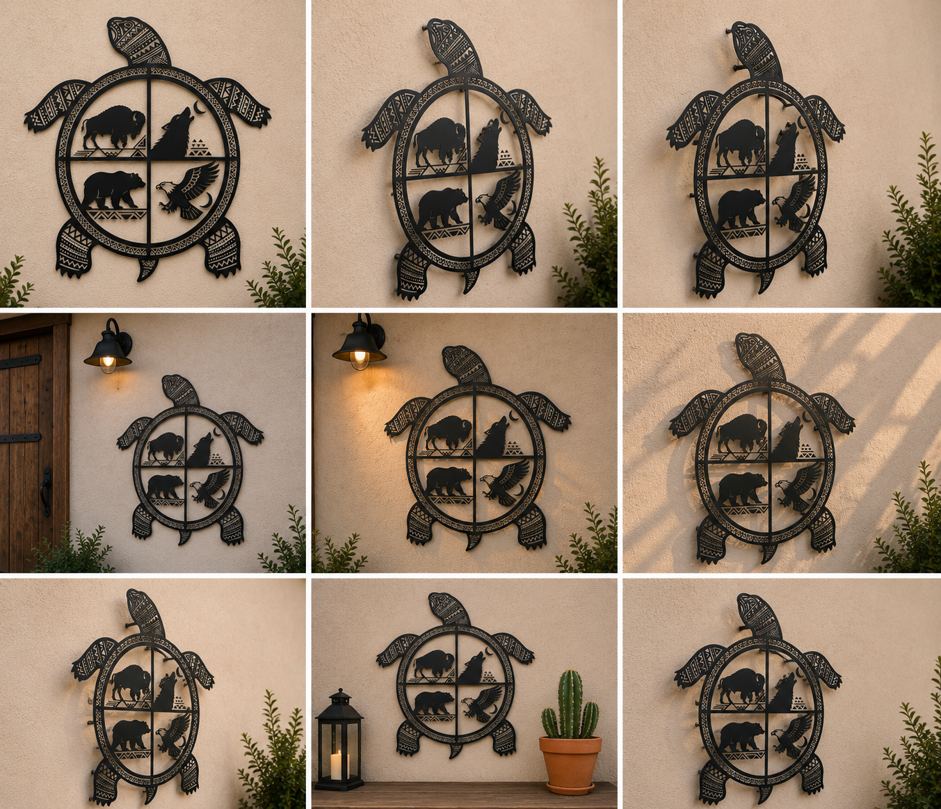 Turtle Metal Sign, Native American Wildlife Wall Art, Bison Wolf Bear