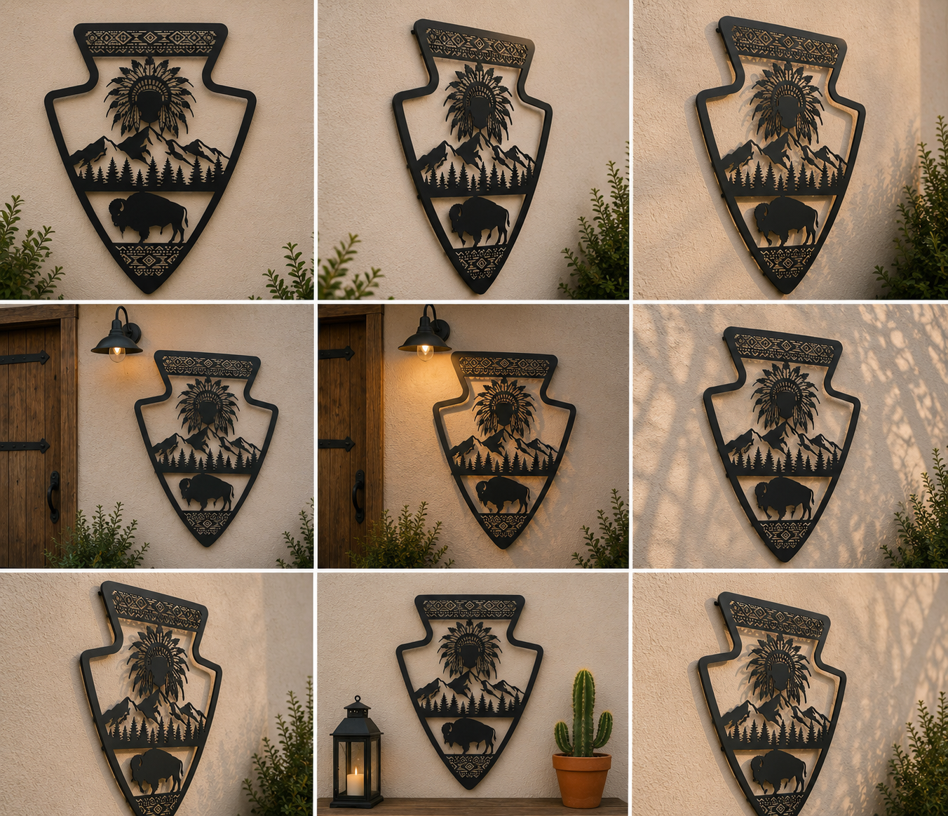 Arrowhead Metal Sign, Native American Chief Wall Art, Bison Mountain D