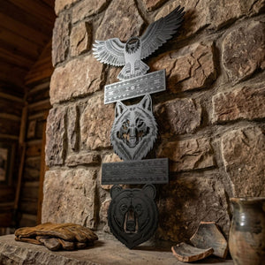 Eagle Wolf Bear Metal Sign, Wildlife Totem Wall Art, Native American A