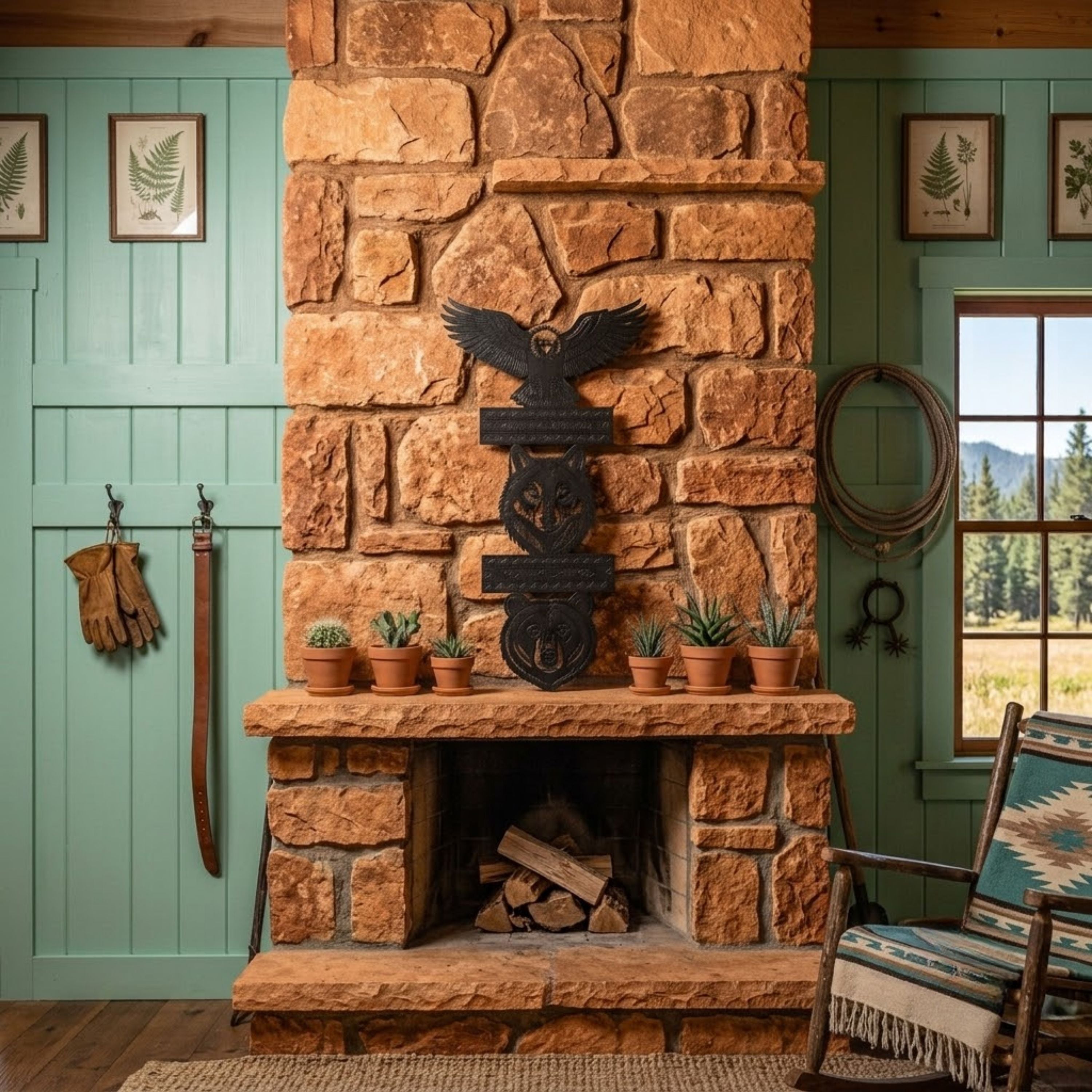 Eagle Wolf Bear Metal Sign, Wildlife Totem Wall Art, Native American A