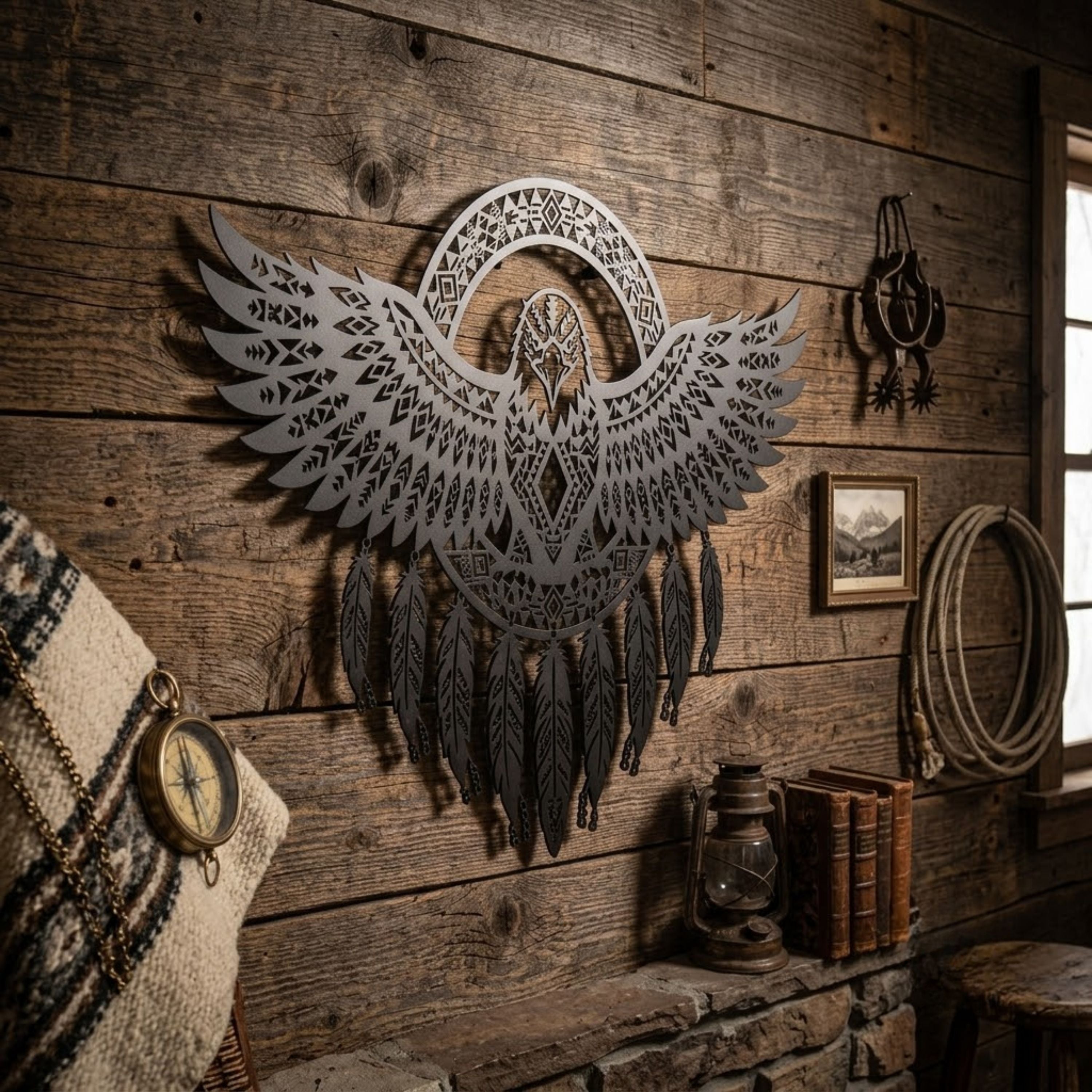 Eagle Dreamcatcher Metal Sign, Southwestern Eagle Wall Art, Tribal Eag
