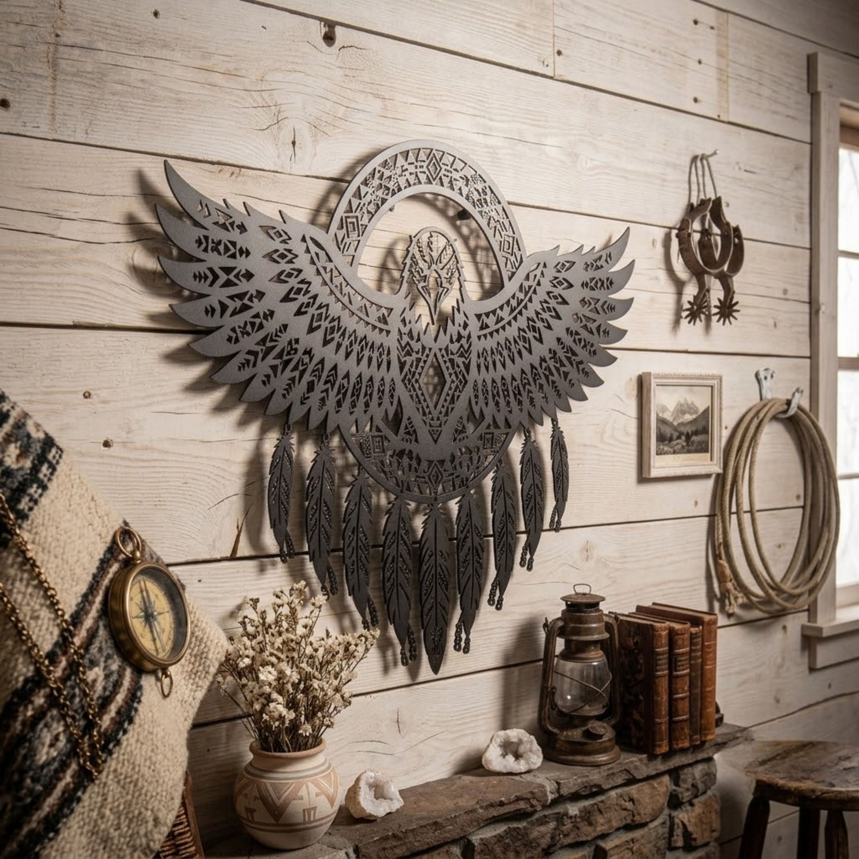 Eagle Dreamcatcher Metal Sign, Southwestern Eagle Wall Art, Tribal Eag