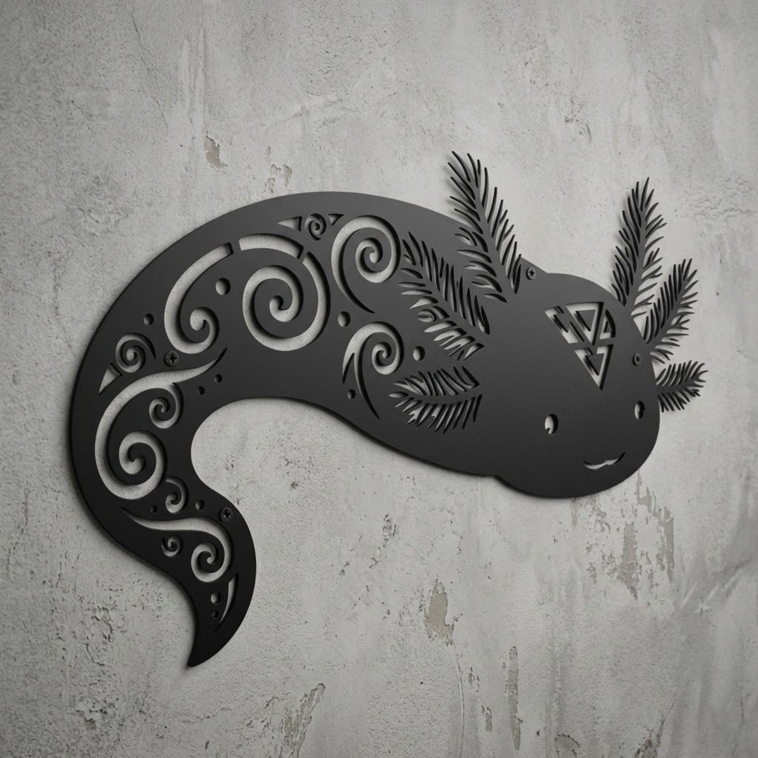 Axolotl Metal Sign, Cute Axolotl Wall Art, Tribal Axolotl Metal Decor