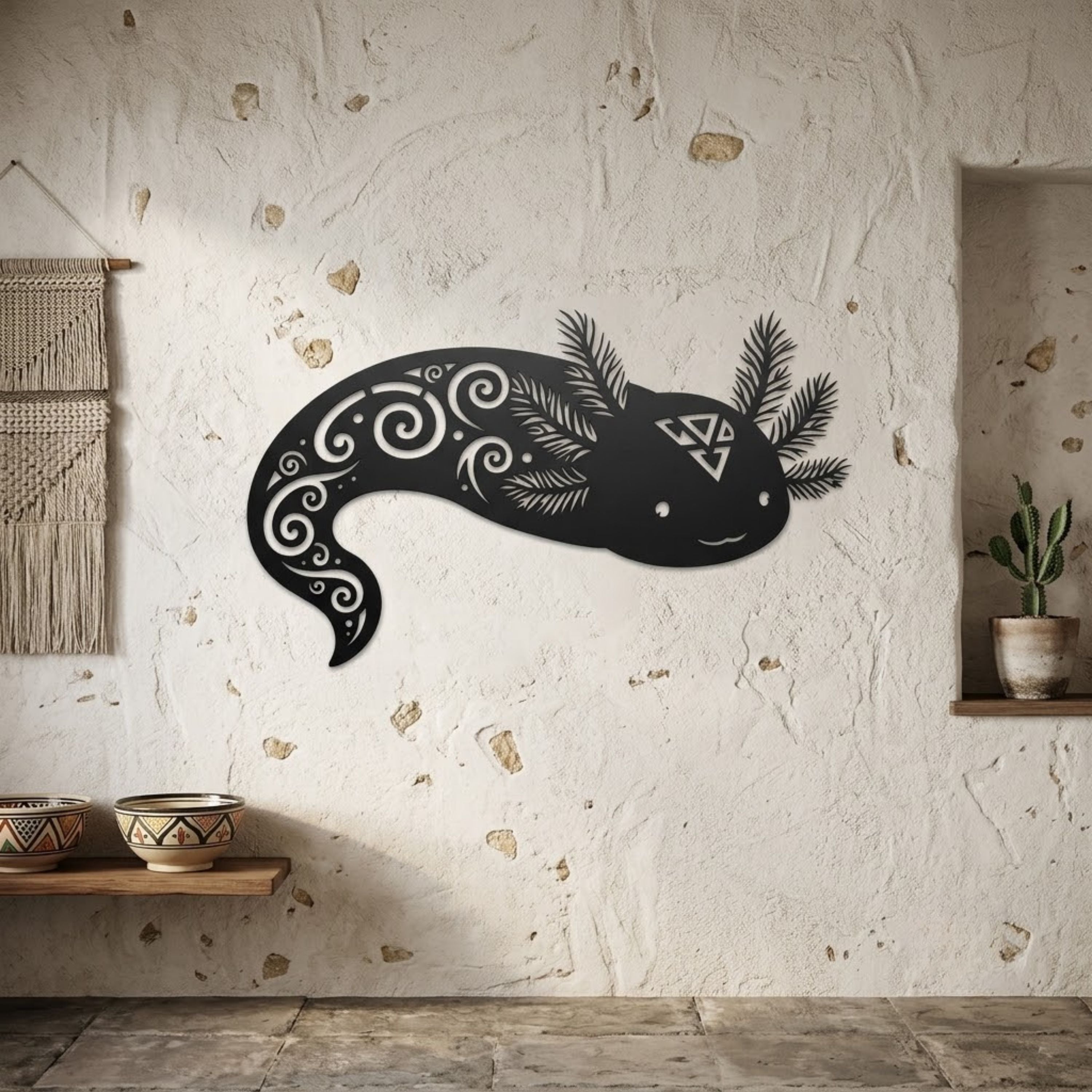 Axolotl Metal Sign, Cute Axolotl Wall Art, Tribal Axolotl Metal Decor