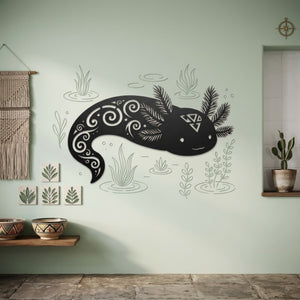 Axolotl Metal Sign, Cute Axolotl Wall Art, Tribal Axolotl Metal Decor