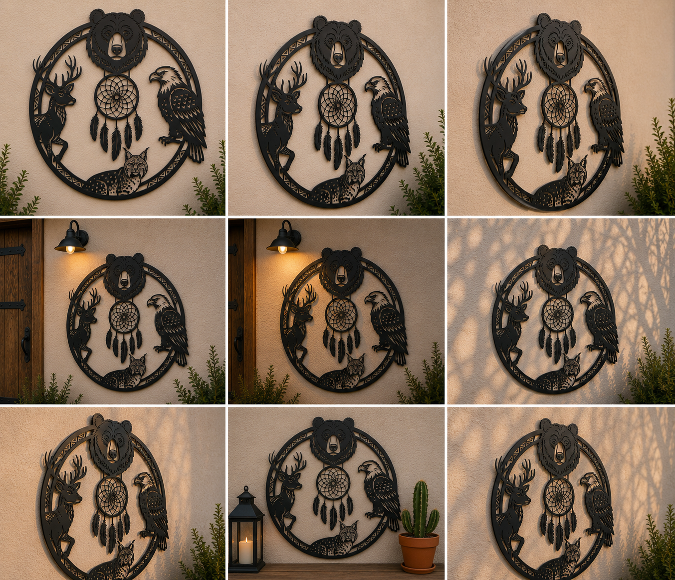 Wildlife Dreamcatcher Metal Sign, Bear Deer Eagle Bobcat Metal Wall Ar