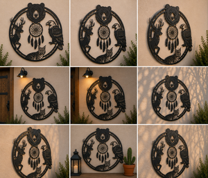 Wildlife Dreamcatcher Metal Sign, Bear Deer Eagle Bobcat Metal Wall Ar