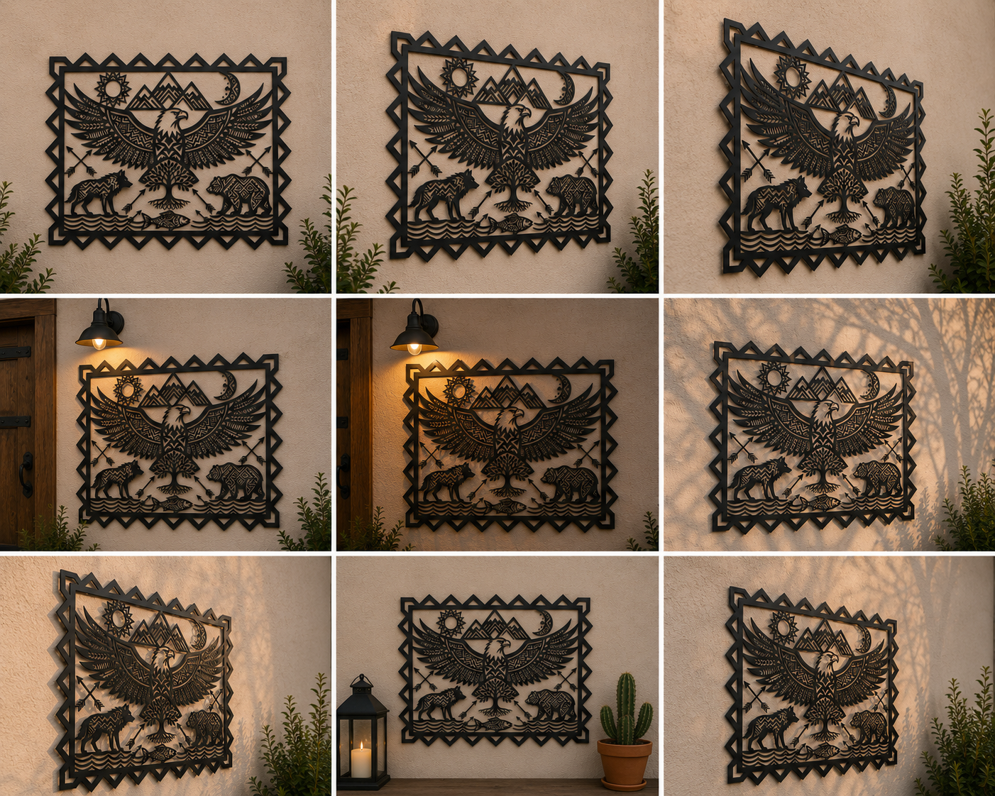 Aztec Eagle Metal Sign, Southwestern Wildlife Wall Art, Eagle Wolf Bea